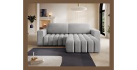 Canapé d’angle convertible DORY gris 250 cm avec coffre de rangement angle droit 