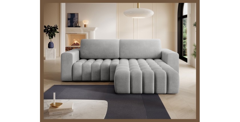 Canapé d’angle convertible DORY gris 250 cm avec coffre de rangement angle droit 
