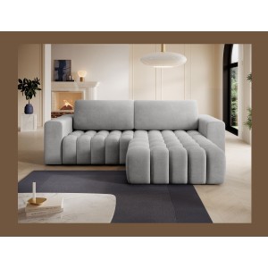 Canapé d’angle convertible DORY gris 250 cm avec coffre de rangement angle droit 