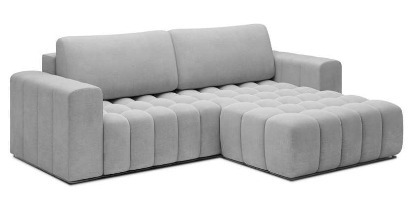 Canapé d’angle convertible DORY gris 250 cm avec coffre de rangement angle droit 