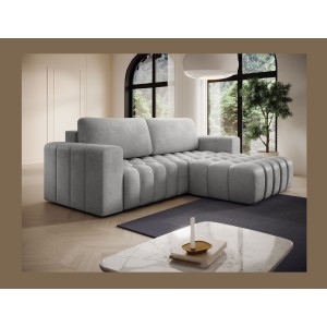 Canapé d’angle convertible DORY gris 250 cm avec coffre de rangement angle droit 