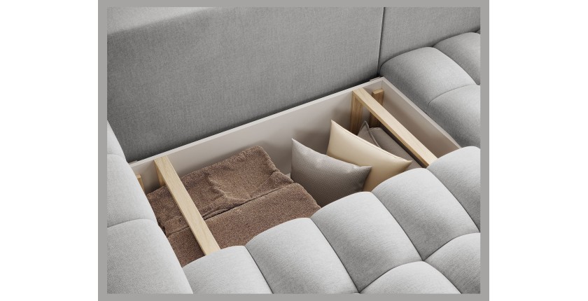 Canapé d’angle convertible DORY gris 250 cm avec coffre de rangement angle droit 