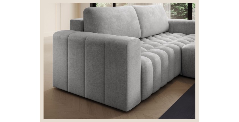 Canapé d’angle convertible DORY gris 250 cm avec coffre de rangement angle droit 