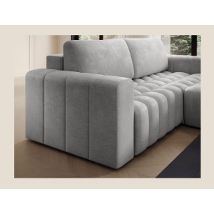Canapé d’angle convertible DORY gris 250 cm avec coffre de rangement angle droit 