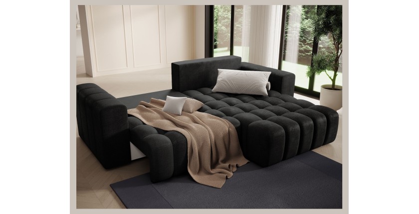 Canapé d’angle convertible DORY gris foncé 250 cm avec coffre de rangement angle droit 