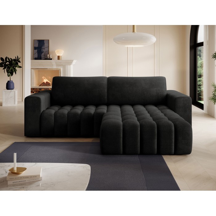Canapé d’angle convertible DORY gris foncé 250 cm avec coffre de rangement angle droit 