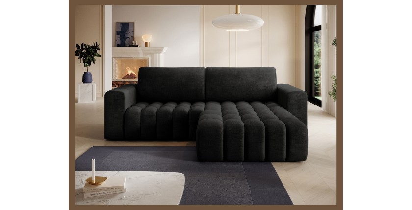 Canapé d’angle convertible DORY gris foncé 250 cm avec coffre de rangement angle droit 