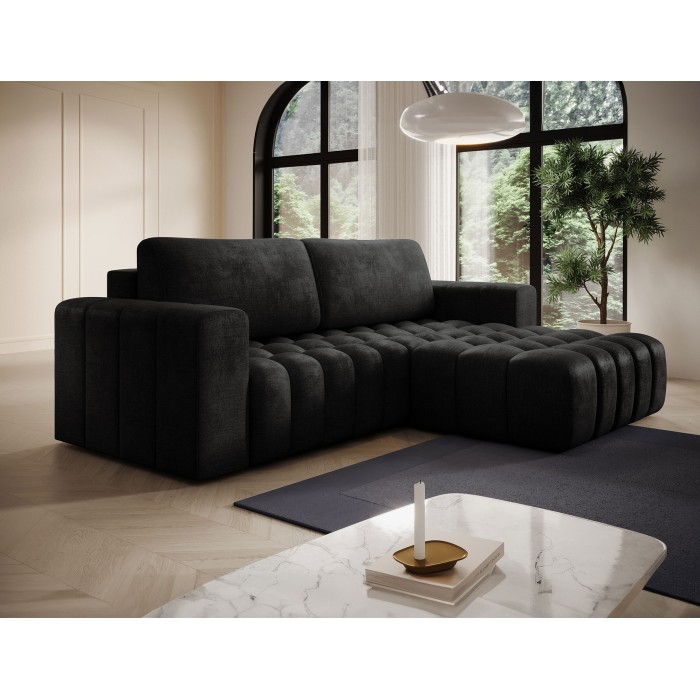 Canapé d’angle convertible DORY gris foncé 250 cm avec coffre de rangement angle droit 