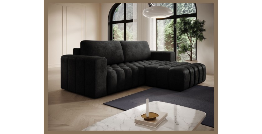 Canapé d’angle convertible DORY gris foncé 250 cm avec coffre de rangement angle droit 
