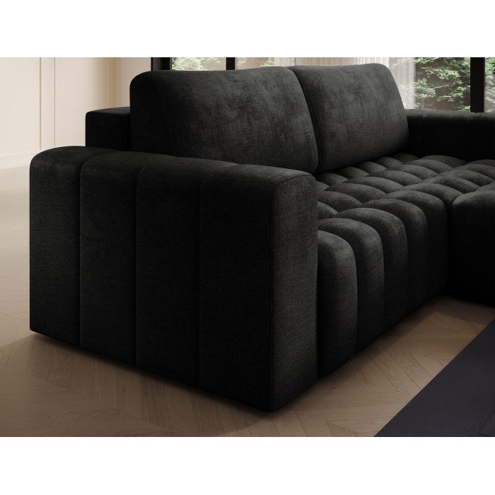 Canapé d’angle convertible DORY gris foncé 250 cm avec coffre de rangement angle droit 