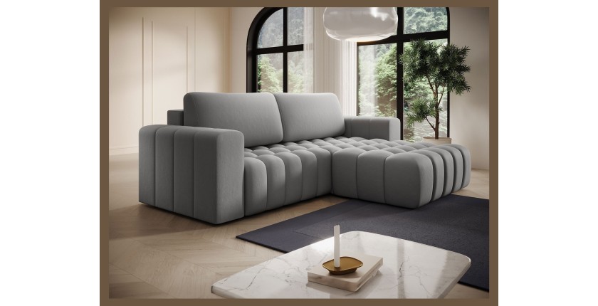 Canapé d’angle convertible DORY gris foncé 250 cm avec coffre de rangement angle droit 
