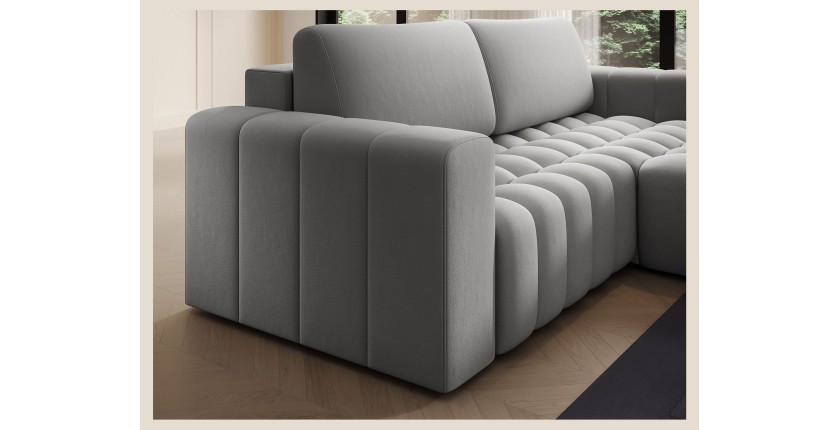 Canapé d’angle convertible DORY gris foncé 250 cm avec coffre de rangement angle droit 