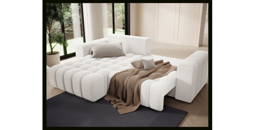 Canapé d’angle convertible DORY gris clair 250 cm avec coffre de rangement angle droit 