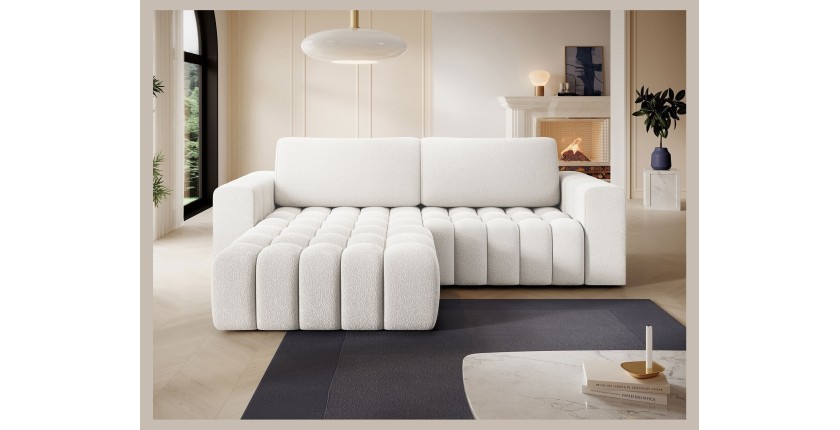 Canapé d’angle convertible DORY gris clair 250 cm avec coffre de rangement angle droit 