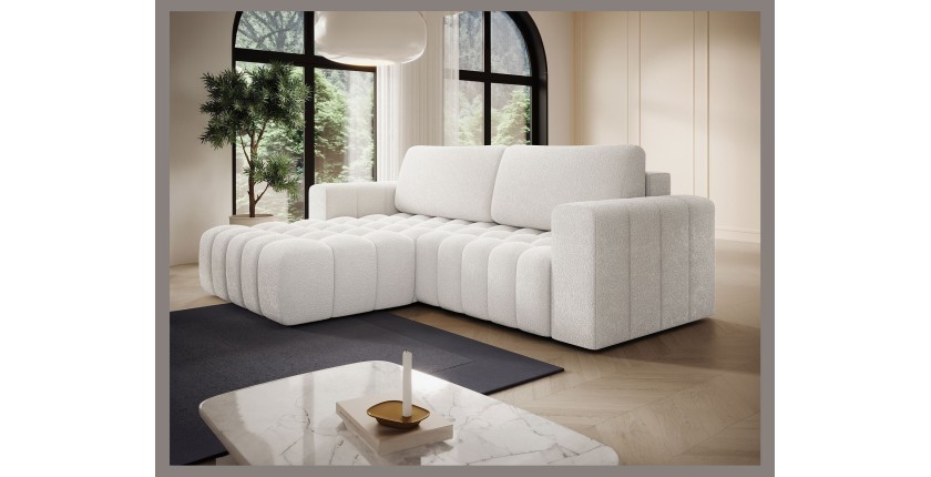 Canapé d’angle convertible DORY gris clair 250 cm avec coffre de rangement angle droit 