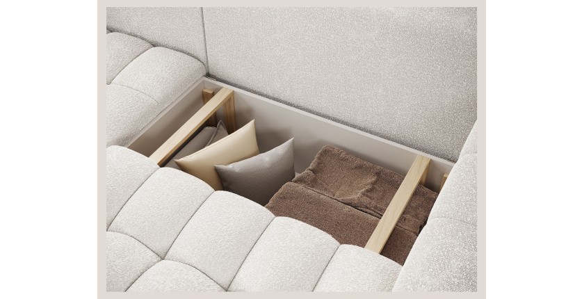Canapé d’angle convertible DORY gris clair 250 cm avec coffre de rangement angle droit 