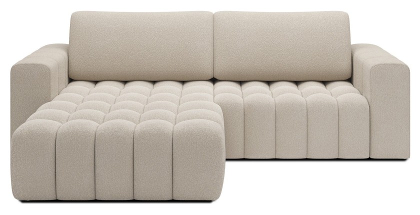 Canapé d’angle convertible DORY beige 250 cm avec coffre de rangement angle droit 