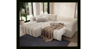 Canapé d’angle convertible DORY beige 250 cm avec coffre de rangement angle droit 