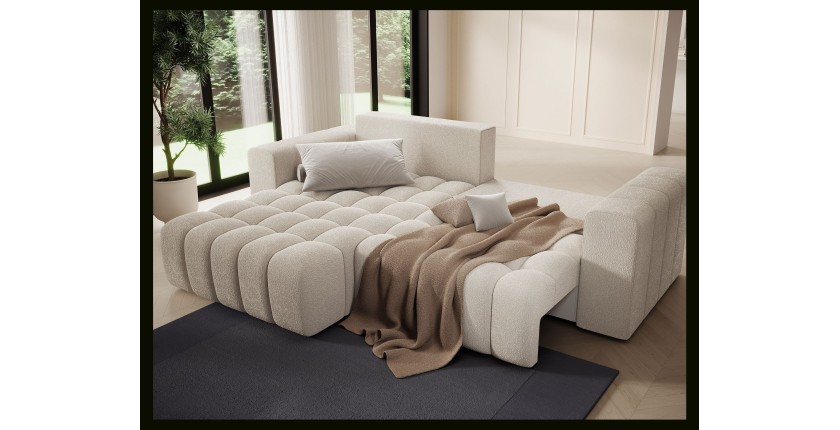 Canapé d’angle convertible DORY beige 250 cm avec coffre de rangement angle droit 