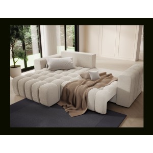 Canapé d’angle convertible DORY beige 250 cm avec coffre de rangement angle droit 