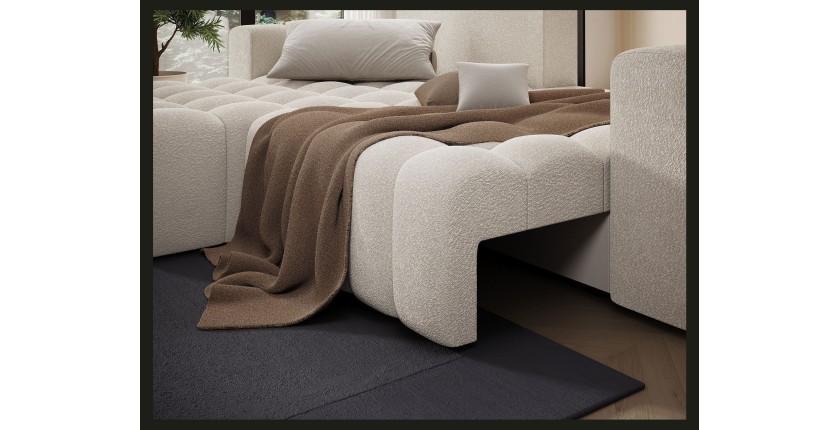 Canapé d’angle convertible DORY beige 250 cm avec coffre de rangement angle droit 