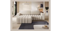Canapé d’angle convertible DORY beige 250 cm avec coffre de rangement angle droit 
