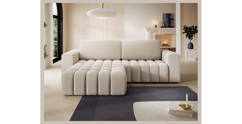 Canapé d’angle convertible DORY beige 250 cm avec coffre de rangement angle droit 
