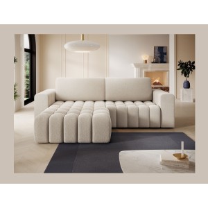 Canapé d’angle convertible DORY beige 250 cm avec coffre de rangement angle droit 