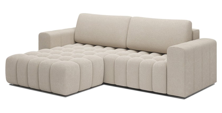 Canapé d’angle convertible DORY beige 250 cm avec coffre de rangement angle droit 