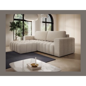 Canapé d’angle convertible DORY beige 250 cm avec coffre de rangement angle droit 