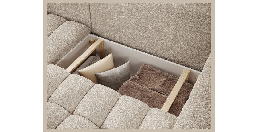 Canapé d’angle convertible DORY beige 250 cm avec coffre de rangement angle droit 