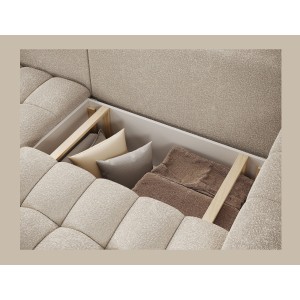 Canapé d’angle convertible DORY beige 250 cm avec coffre de rangement angle droit 
