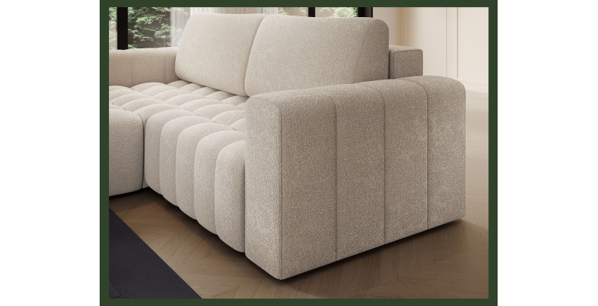 Canapé d’angle convertible DORY beige 250 cm avec coffre de rangement angle droit 