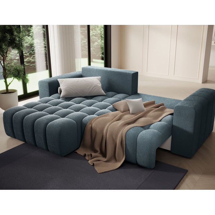 Canapé d’angle convertible DORY bleu nuit 250 cm avec coffre de rangement angle droit 
