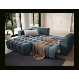 Canapé d’angle convertible DORY bleu nuit 250 cm avec coffre de rangement angle droit 