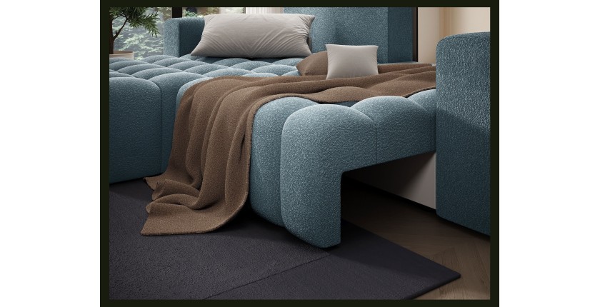 Canapé d’angle convertible DORY bleu nuit 250 cm avec coffre de rangement angle droit 