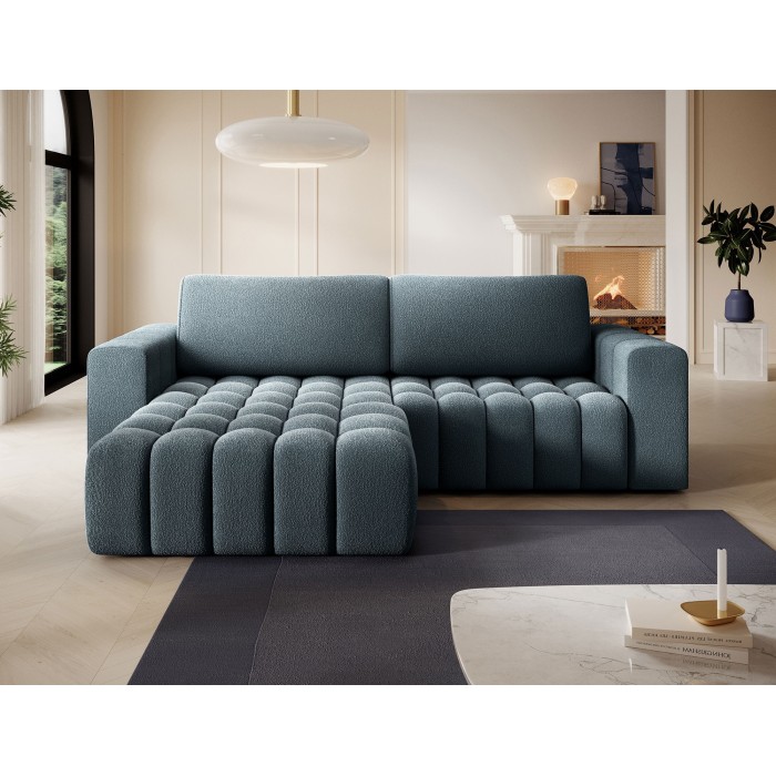 Canapé d’angle convertible DORY bleu nuit 250 cm avec coffre de rangement angle droit 
