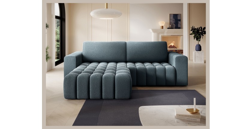 Canapé d’angle convertible DORY bleu nuit 250 cm avec coffre de rangement angle droit 