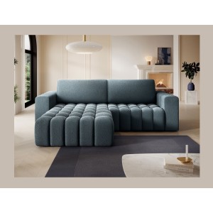 Canapé d’angle convertible DORY bleu nuit 250 cm avec coffre de rangement angle droit 