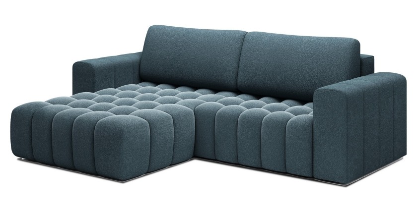 Canapé d’angle convertible DORY bleu nuit 250 cm avec coffre de rangement angle droit 