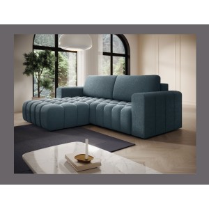 Canapé d’angle convertible DORY bleu nuit 250 cm avec coffre de rangement angle droit 