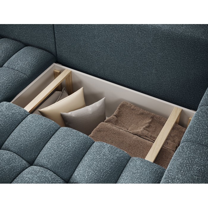 Canapé d’angle convertible DORY bleu nuit 250 cm avec coffre de rangement angle droit 