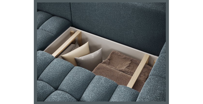 Canapé d’angle convertible DORY bleu nuit 250 cm avec coffre de rangement angle droit 