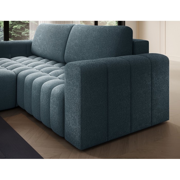 Canapé d’angle convertible DORY bleu nuit 250 cm avec coffre de rangement angle droit 