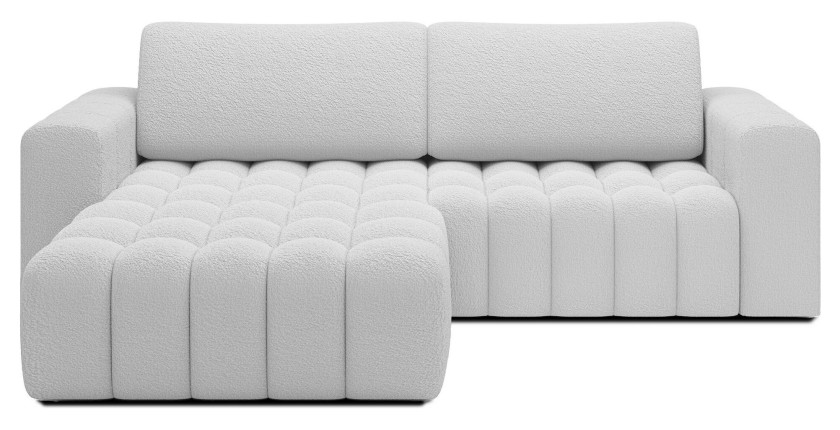 Canapé d’angle convertible DORY blanc 250 cm avec coffre de rangement angle droit 