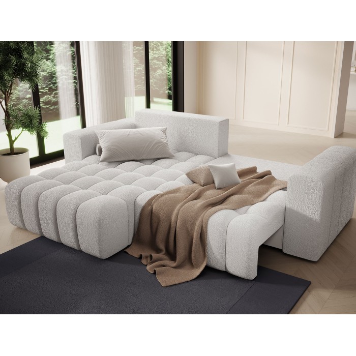 Canapé d’angle convertible DORY blanc 250 cm avec coffre de rangement angle droit 