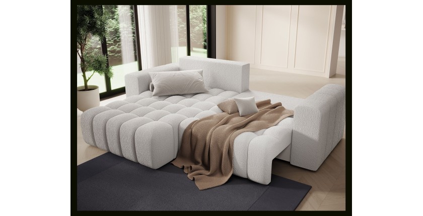 Canapé d’angle convertible DORY blanc 250 cm avec coffre de rangement angle droit 