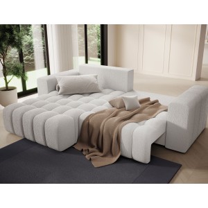 Canapé d’angle convertible DORY blanc 250 cm avec coffre de rangement angle droit 