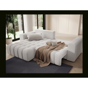 Canapé d’angle convertible DORY blanc 250 cm avec coffre de rangement angle droit 