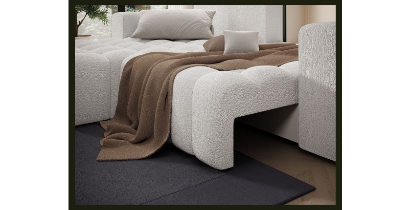 Canapé d’angle convertible DORY blanc 250 cm avec coffre de rangement angle droit 